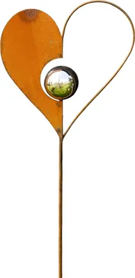Produktbild von Gartenstecker Herz aus Metall Gartendeko Rost Edelrost rostiger Beetstecker 115cm Deko Rostfigur für den Garten mit Edelstahl Kugel