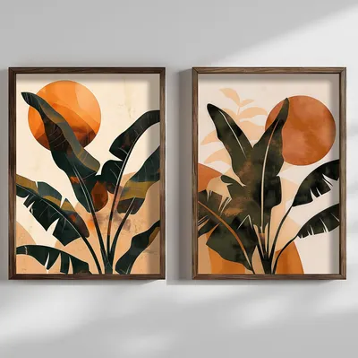 Produktbild von Wallity, HUM105, Dekorativ gerahmtes MDF-Gemälde (2 Stück), 100 % MDF, Mehrfarbig, 50 x 70 x 3,5 cm