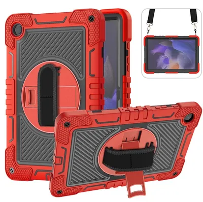 Immagine prodotto di Per Samsung Galaxy Tab A9 Plus stand-up all'aperto ibrido rosso / nero 360 gradi con cinghia di tenuta custodia tablet