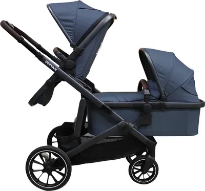 Produktbild von DERYAN Evy V2 Kinderwagen 2in1 - Doppelkinderwagen - Erweiterbar inklusive Babywanne und Sitz - Marineblau