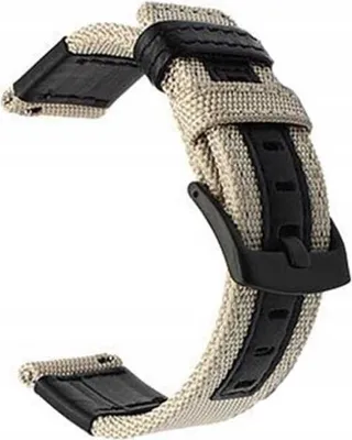 Productafbeelding van Nylon polsband 20mm, wit, voor smartwatch, met lederen accenten