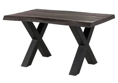 Image de MASSIVMOEBEL24 | Table à manger 160x90 en bois de manguier laqué gris taupe pieds en X anthracite mat FREEFORM 5