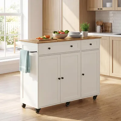 Produktbild von VASAGLE Kücheninsel mit 3 Türen, 106,8 x 40 x 89,2 cm, Weiß und Braun
