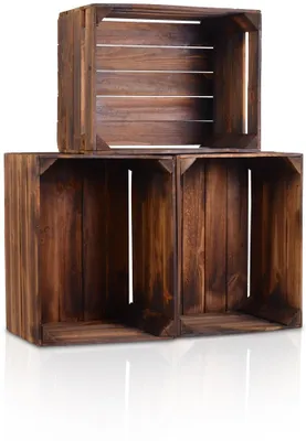 Produktbild von CHICCIE 3 Set Holzkiste Geflammt Im Vintage Look 50x40x30 - Holzkisten Weinkisten Obstkisten Regale Kisten