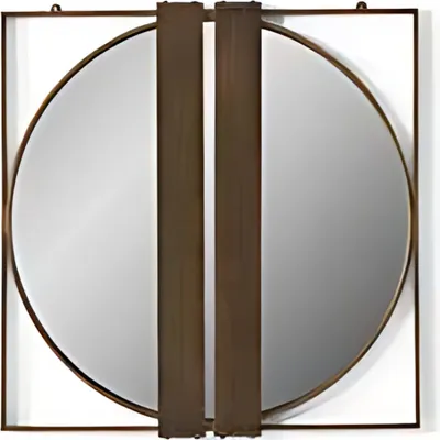 Produktbild von Wandspiegel mit rundem Spiegelglas in quadratischem Rahmen Spiegel