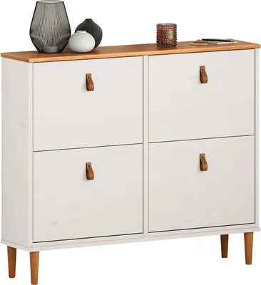 Produktbild von Schuhkipper MIKKA mit 4 Klappen - weiß/eichefarben Schuhschrank, Schuhregal schmal, Schuhorganizer Eiche
