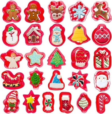 Zdjęcie produktu dla Zestaw mini foremek do ciastek bożonarodzeniowych 26 sztuk plastikowy piernikowy ludzik choinka bałwanek renifer Ojciec Gwiazdka płatek śniegu laska cukrowa