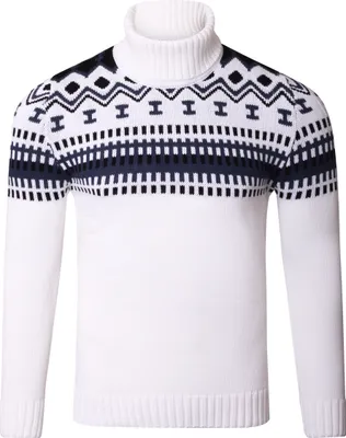 Produktbild von Reslad Rollkragenpullover Herren Grobstrick Norweger Pullover Winter RS-3014 Weiß 2XL