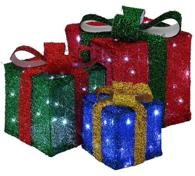 Productafbeelding van Verlichte kerstcadeau doos 3 st 64 LED's Koel wit