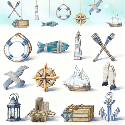 Productafbeelding van Nautische decoratie 24 stuks, houten zeemotieven, voor wanddecoratie