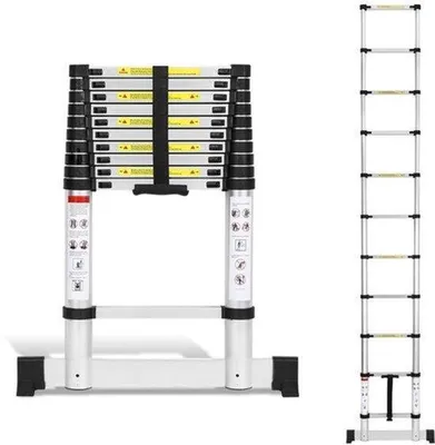 Productafbeelding van Vouwladder Telescopisch - 3,2 Meter Hoogte - Aluminium - Antislip - Voor Binnen En Buiten - Schuifladder