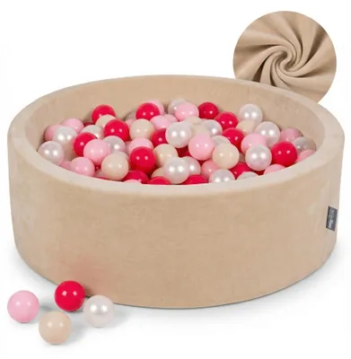 Obrázek produktu pro KiddyMoon Kulatý bazén s míčky Sametový bazén s míčky 90X30cm/300 míčků ∅ 7 cm Míčkové jámy pro kojence na hraní Koupel pro batolata, vyrobeno v EU, pískově béžová: pastelově béžová/pudrově růžová/per