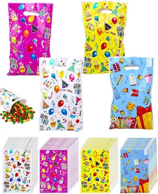Image de Sacs cadeaux en papier, 100 pièces, colorés, pour fêtes d'anniversaire pour enfants