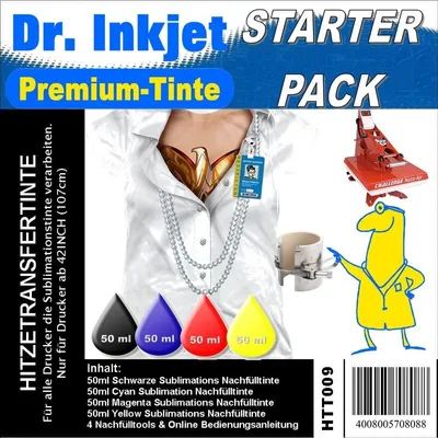 Produktbild von Hitzetransfertinte Sublinova Starterpack mit 200ml Inhalt - ZUM AUSPROBIERPREIS - je 50ml Black, Cyan, Magenta & Yellow
