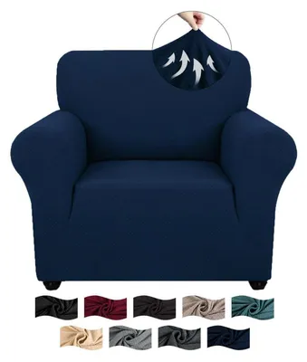 Immagine prodotto di Copertura per divano, 1 posto, blu scuro, in tessuto jacquard elasticizzato, lavabile, antiscivolo