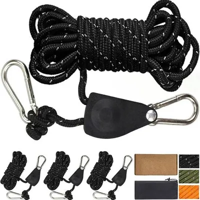 Produktbild von Schwarzes Nylon-Seil 4mm Ø, 4M Reflektierend, für Zelt und Markise