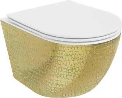 Zdjęcie produktu dla Mexen Lena miska wc Rimless z deską wolnoopadającą slim, duroplast, biała/złota wzór łuski - 30224008