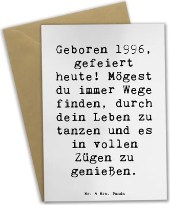 Produktbild von Mr. & Mrs. Panda Grußkarte Spruch 1996 Geburtstag - Weiß - Geschenk, Abenteuer, Lebensfreude, Alter, einladungskarten, hochzeitskarten, osterkarte, genesungskarte