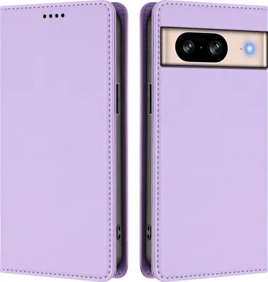 Image de Étui en cuir pour Google Pixel 8, étui à rabat magnétique en cuirPolyuréthaneavec support, violet clair