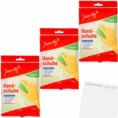 Produktbild von Jeden Tag Haushalts-Handschuhe Gr. M 3er Pack (3x1Paar Packung) + usy Block