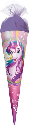 Produktbild von ROTH Geschenk-Schultüte Einhornportrait 35 cm klein rund Tüllverschluss Zuckertüte Schulanfang