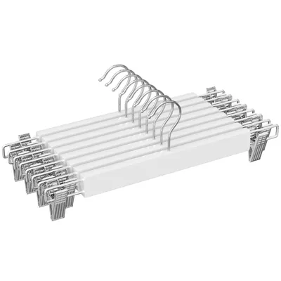 Produktbild von SONGMICS Hosenbügel, 8er Set, Rockbügel aus Holz, mit verstellbaren Clips, rutschfest, für Hosen, Shorts und Röcke, weiß CRW009W01