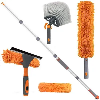 Produktbild von Ibenzoa® Profi-Staubwedel-Set mit Teleskopstange, Sprühaufsatz & Mikrofaserwischer – flexibler Kopf für Glas, Holz, Metall, hohe Decken und Ecken