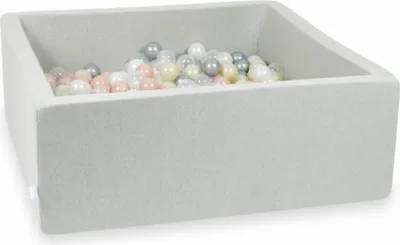 Immagine prodotto di Bacinella grigio chiaro 110x110x40 con 600 palline: Trasparente, madreperla, argento, oro rosa, oro chiaro