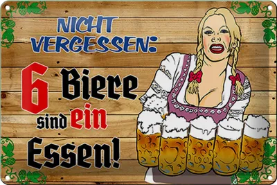 Produktbild von Blechschild Alkohol 30x20cm 6 Biere sind ein Essen