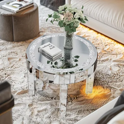 Produktbild von Runder Silber Glas Beistelltisch Kristall Ø60cm Luxus Modern 60×60×50 cm