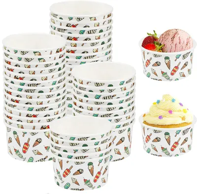 Produktbild von Eisbecher – 50 Stück – 125 ml – Papierförmchen mit Eiscreme-Motiv – Eisbecher – Milchshake-Becher