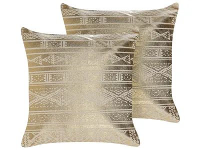 Zdjęcie produktu dla BELIANI 2 poduszki złote bawełniane 50 x 50 cm nadruk geometryczny wzór metaloczna poszewka