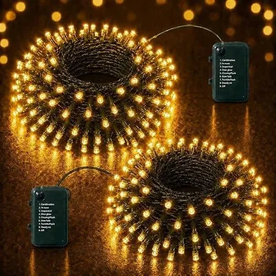 Zdjęcie produktu dla Łańcuch świetlny LED 15 m 150 diod ciepła biel na baterie