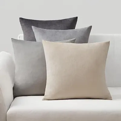 Produktbild von Set mit 4 Kissenbezügen, 40x40 cm, Samt, grau, flauschig, mit Farbverlauf, für Sofa, Schlafzimmer, Wohnzimmer
