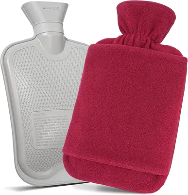 Productafbeelding van Warmwaterkruik met fleece hoes, 2 liter, lekvrij, rood