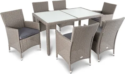 Produktbild von di volio Gartenmöbel-Set VERONA - Essgruppe Garnitur aus Polyrattan, robuste Sitzgruppe - Tisch mit Glasplatte + 6 Stühle, Terrassenmöbel Lounge Set