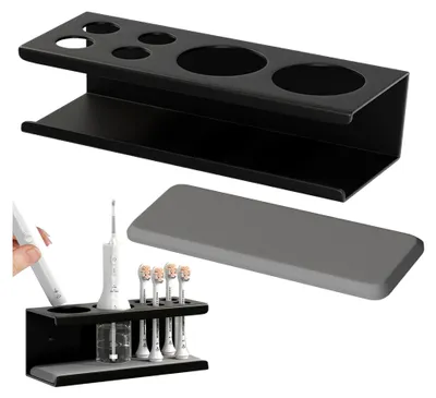 Produktbild von Zahnbürstenhalter Schwarz, Zahnbürstenhalter Wand, Halterung Elektrische Zahnbürste, Toothbrush Holder, Elektrische Zahnbürste Halter, Zahnbürstenhalter Wand Ohne Bohren,Mit 6 Löchern(Schwarz