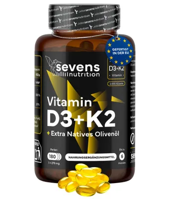 Produktbild von Vitamin D3 K2 Kapseln 4000 IE mit MK7 180 Kapseln – Sevens