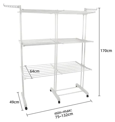 Produktbild von 3-in-1 Wäscheständer - klappbarer Turmtrockner - ausziehbar - platzsparend - 3 Ebenen - Kohlenstoffstahl - weiß