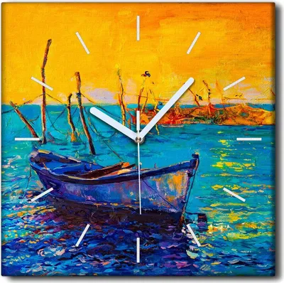 Produktbild von Coloray Uhr auf Leinwand 30x30 cm Wand Uhr Dekoration Wohnzimmer Segeltuch weiße Zeiger -Meer Bootsboot.