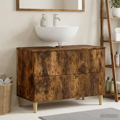 Image de Maison Exclusive - Meuble sous-lavabo DELFT, chêne fumé, 82 x 41 x 59 cm