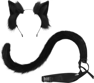 Produktbild von Halloween Cosplay Kostüm Katze Ohren und Schwanz Set, Kunstpelz Tier Katze Fuchs langen Schwanz Ohren Kit Halloween Tier Thema Party Kostüm Cute Hair Clips Party Requisiten