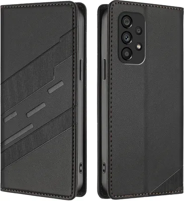 Produktbild von Hülle für Samsung Galaxy A53 5G, Kunstleder Brieftaschen Handyhülle mit Kartenfach und Standfunktion Schwarz