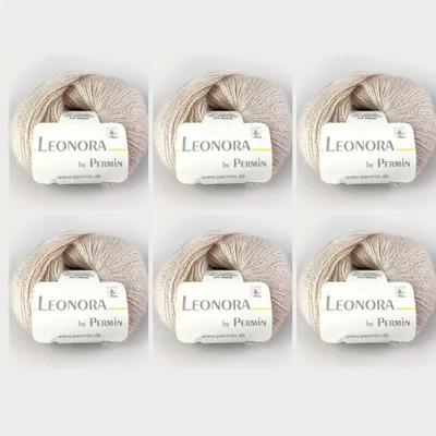 Zdjęcie produktu dla 6 motków Leonora marki Permin – elegancka przędza z jedwabiu, wełny i moheru (05 ecru)