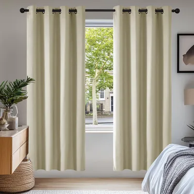 Productafbeelding van Deconovo Verduisterende thermische gordijnen, hittescherm, beige kleur – afmetingen 200 cm hoog x 140 cm breed (2 stuks)
