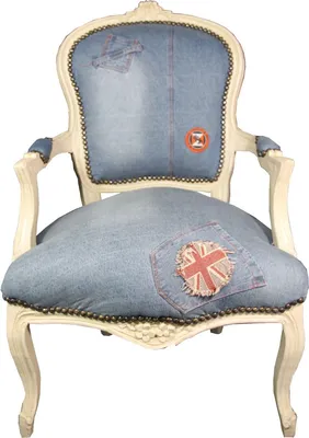 Produktbild von Casa Padrino Barock Salon Stuhl Jeans Optik / Creme Mod2 - Limited Edition