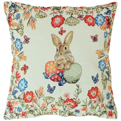 Produktbild von Kissen-Bezug Gobelin Osterhasen Blumen gewebt beige 1 Stk 40x40 cm