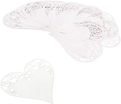 Imagen del producto de Tarjetas de mesa con forma de corazón, color blanco, 50 unidades, 8,5 x 8 x 0,1 cm, para celebraciones