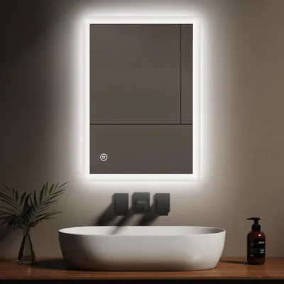 Produktbild von EMKE LED Badspiegel mit Kaltweiß Beleuchtung 50x70cm, Badezimmerspiegel mit Touchschalter - Energieeffizient