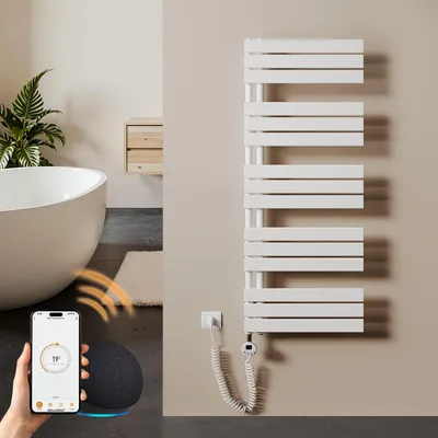 Immagine prodotto di S'AFIELINA 1320x500mm Scaldasalviette elettrico bagno WiFi, termoarredo con termostato, programmabile, LCD, 800 W, asciugamani a basso consumo, bianco
